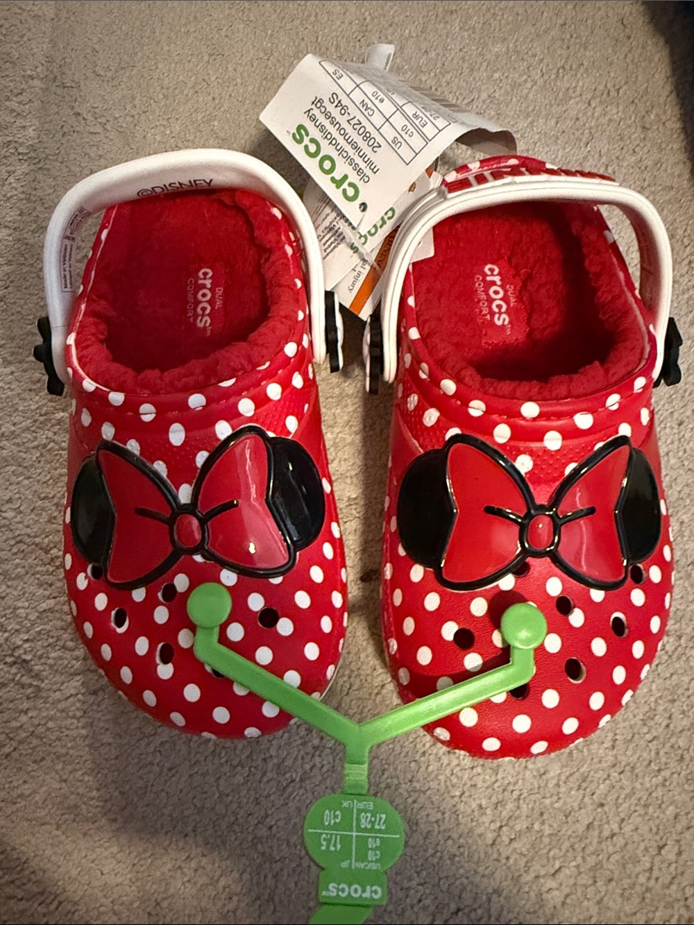 CROCS Kids' Red Polka Dot Minnie Bow Lined Clogs